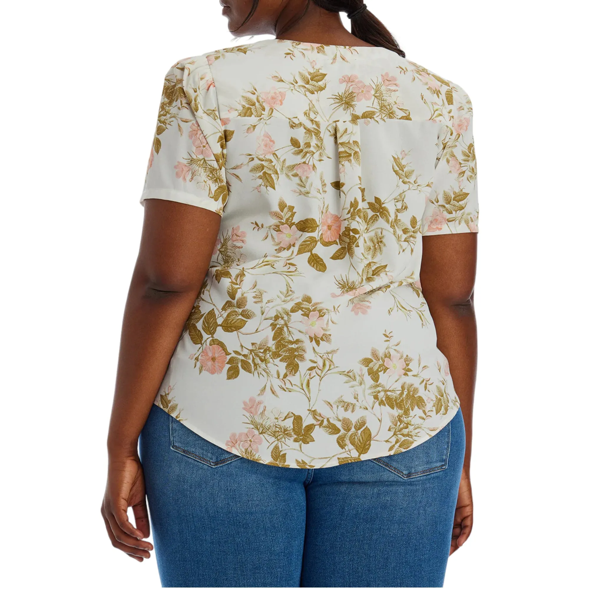 1. STATE Women's Plus Floral Print V-Neck Puff Sleeve Button Up Blouse Top