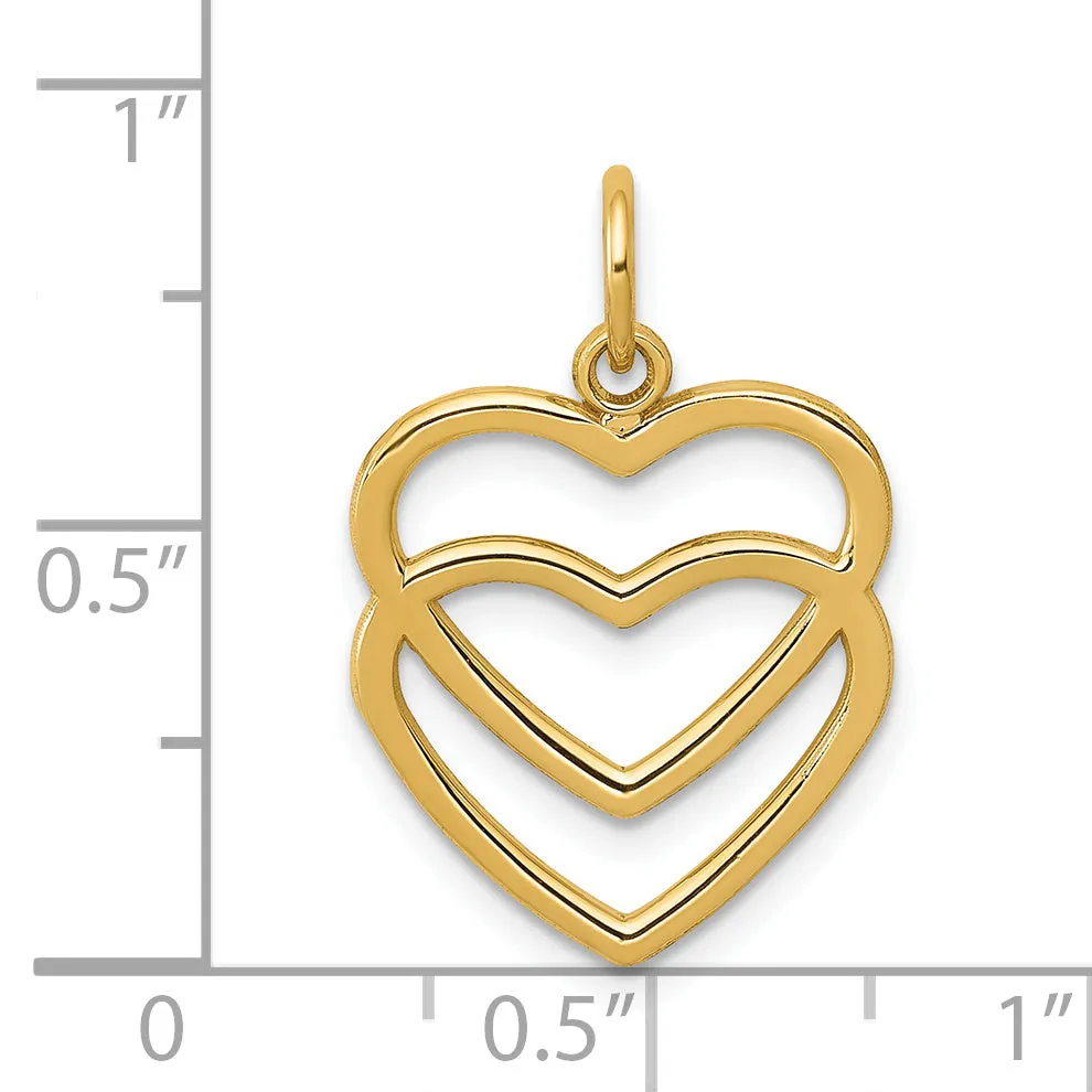 14k Yellow Gold Polished Double Heart Pendant