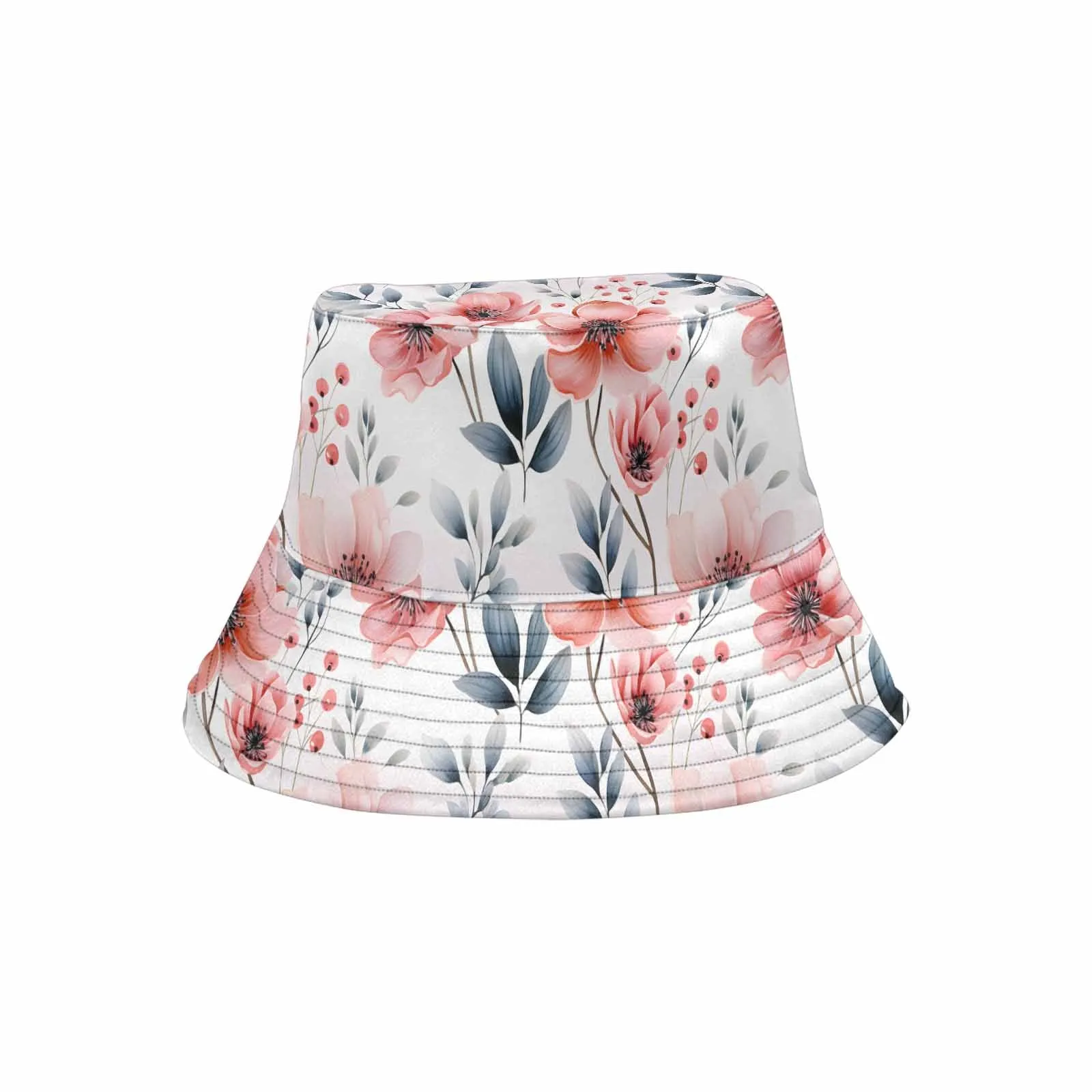 Apricot and Grey Floral  Unisex Summer Single-Layer Bucket Hat