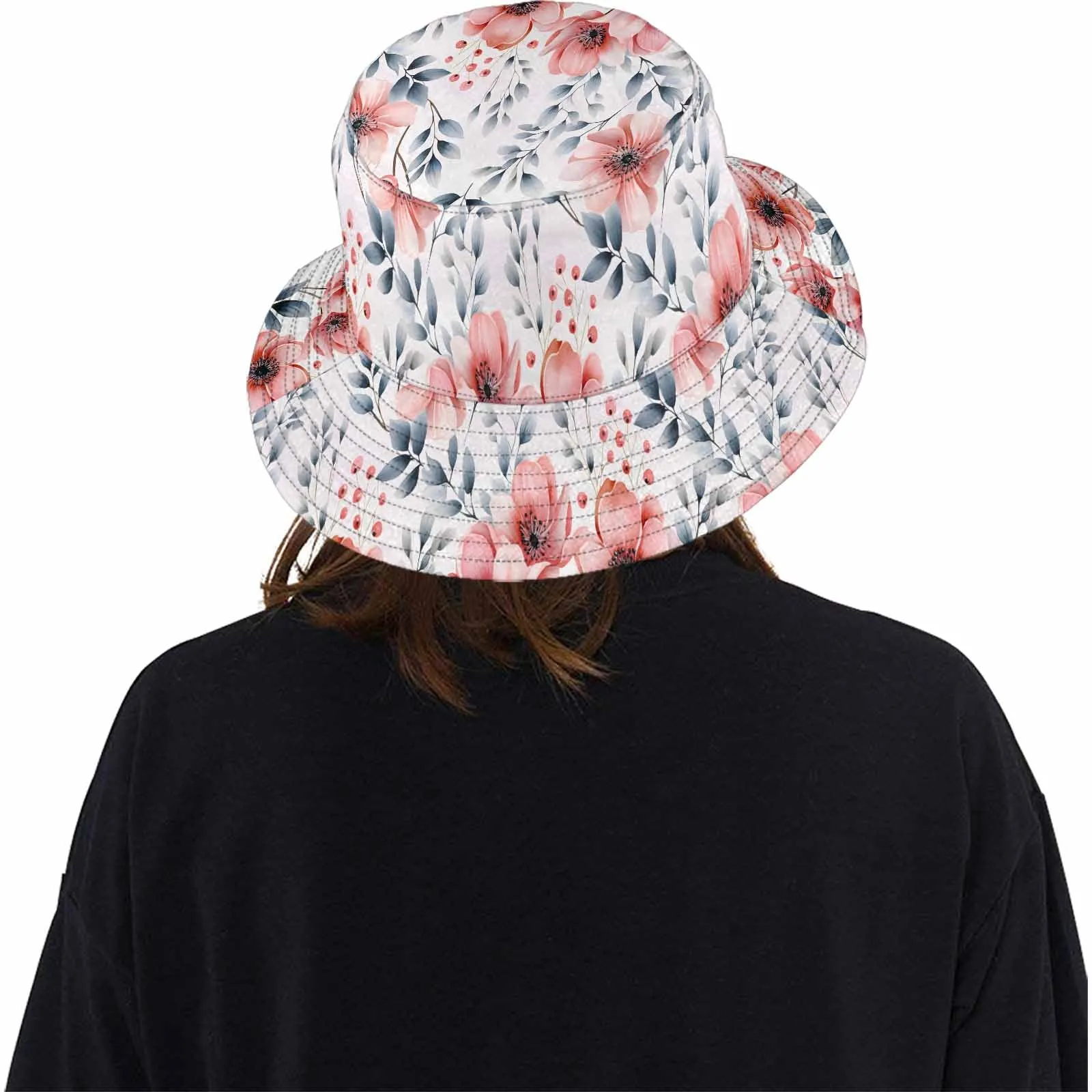 Apricot and Grey Floral  Unisex Summer Single-Layer Bucket Hat