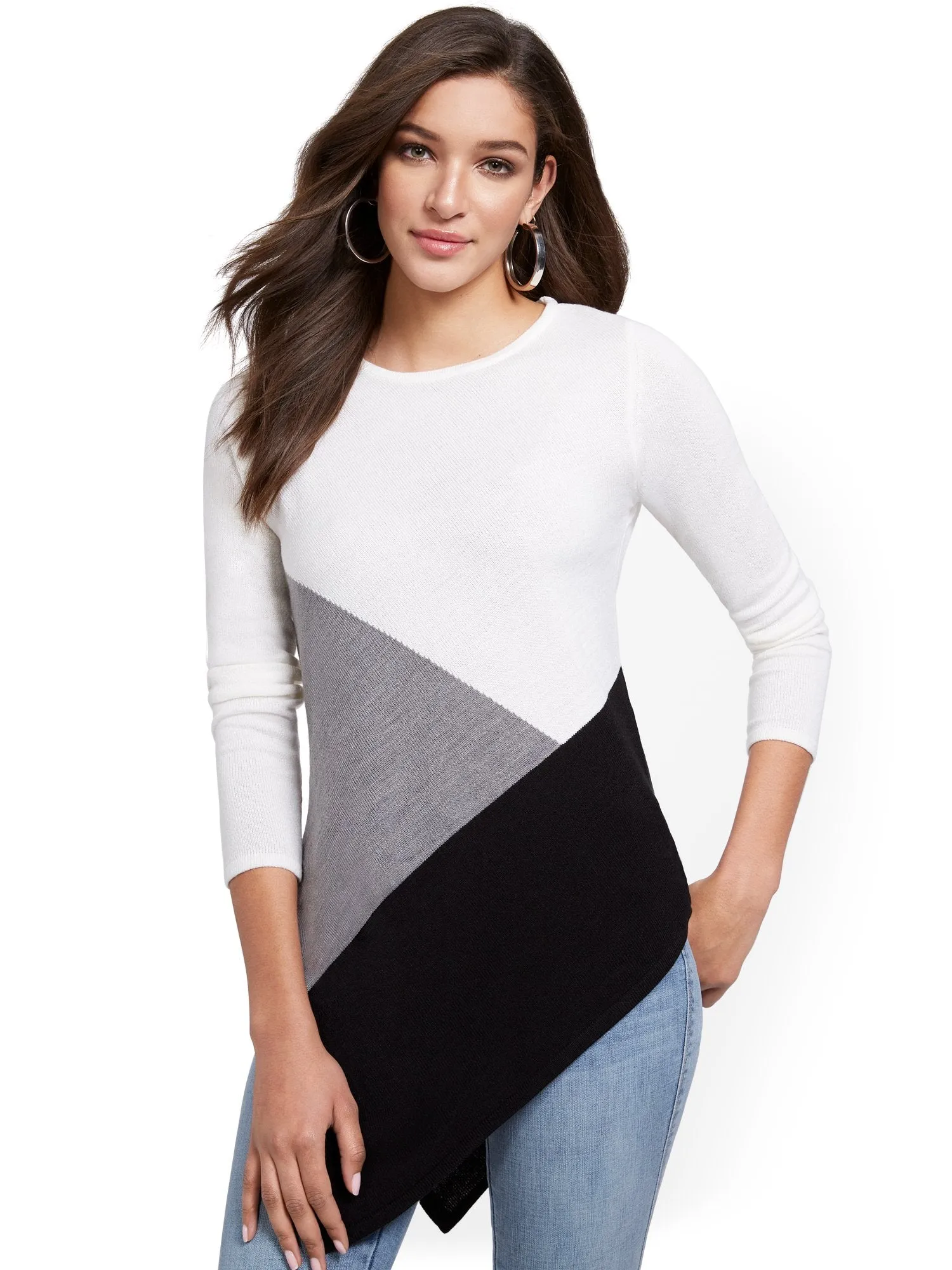 Asymmetrical Colorblock Tunic Sweater