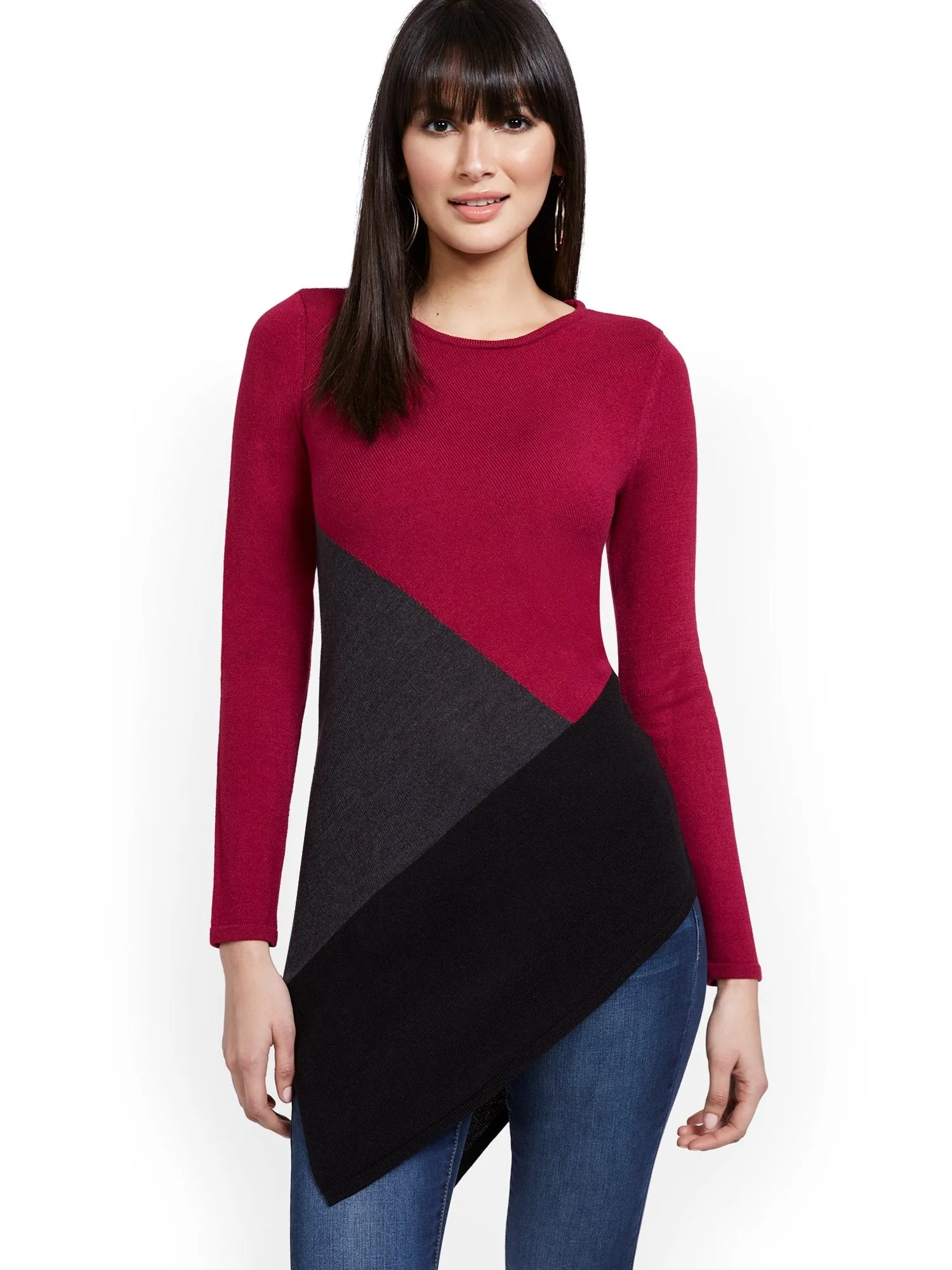 Asymmetrical Colorblock Tunic Sweater