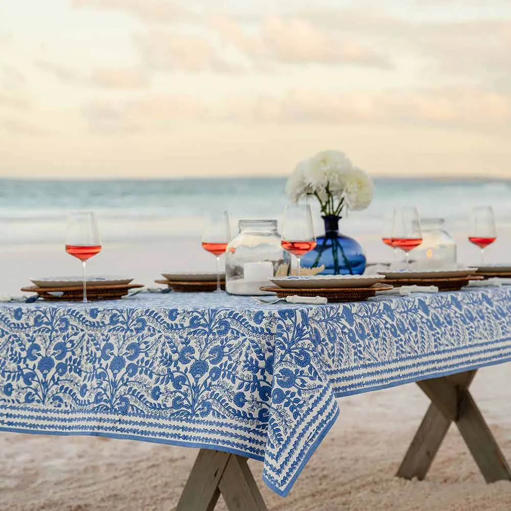 Cactus Flower Blue Tablecloth