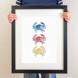 Chromatic Crab Trio - Watercolour Print