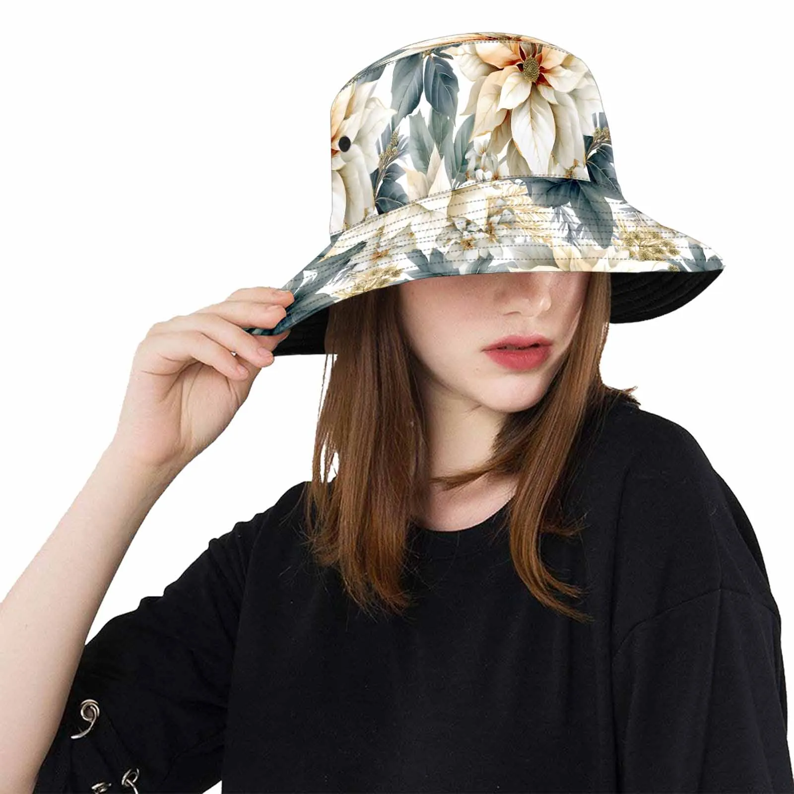 Cream Poinsettia  Unisex Summer Single-Layer Bucket Hat