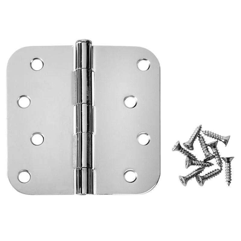 Door Hinge, Polished Chrome, 4" with 5/8" Radius Corners