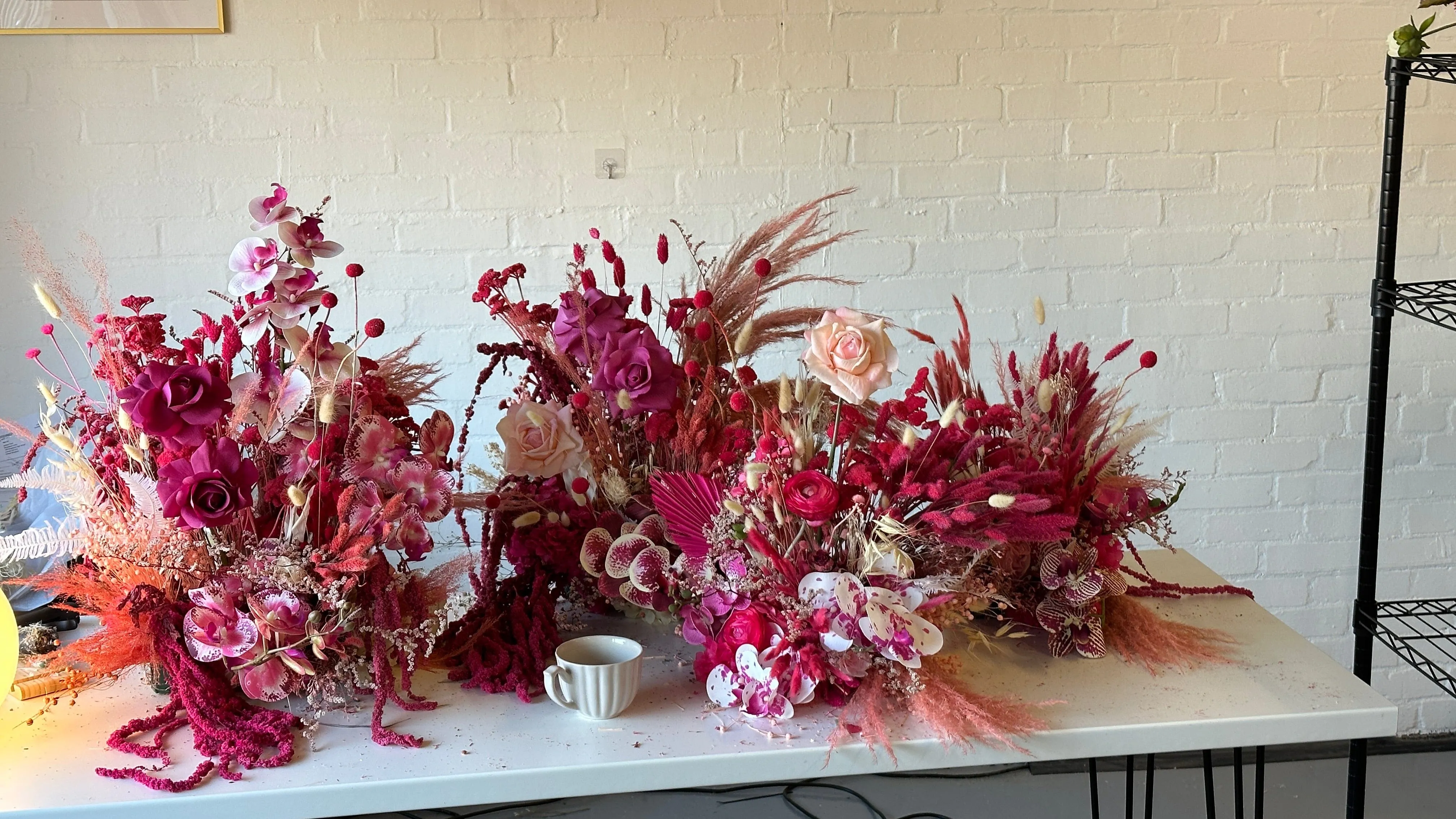 Dried & Artificial Flowers Top Table Centerpiece - Hot Pink