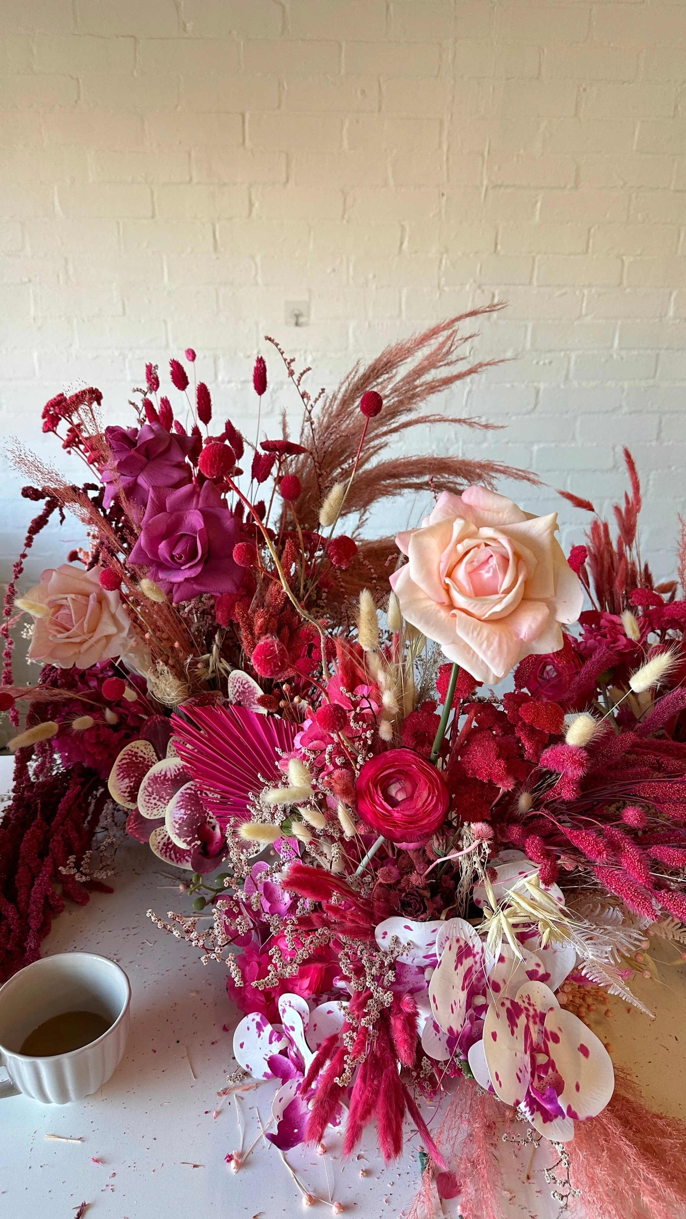 Dried & Artificial Flowers Top Table Centerpiece - Hot Pink