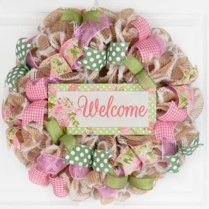 Everyday Floral Welcome Wreath, Door Wreaths for Spring and Summer