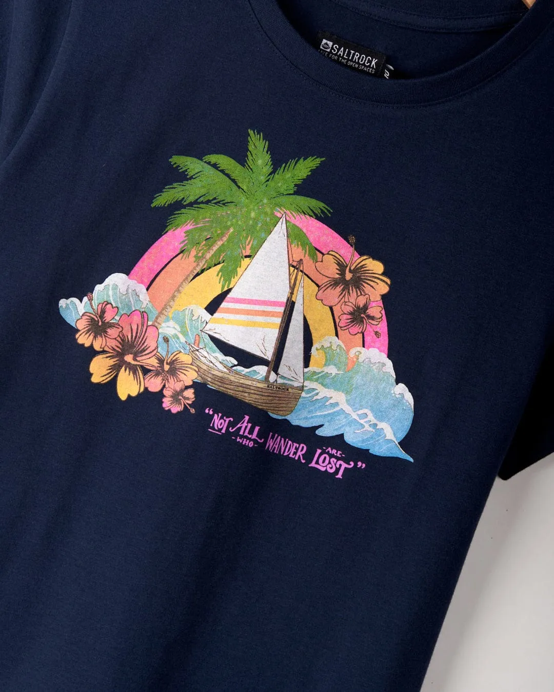 Floral Lost Ships - Womens T-Shirt - Blue