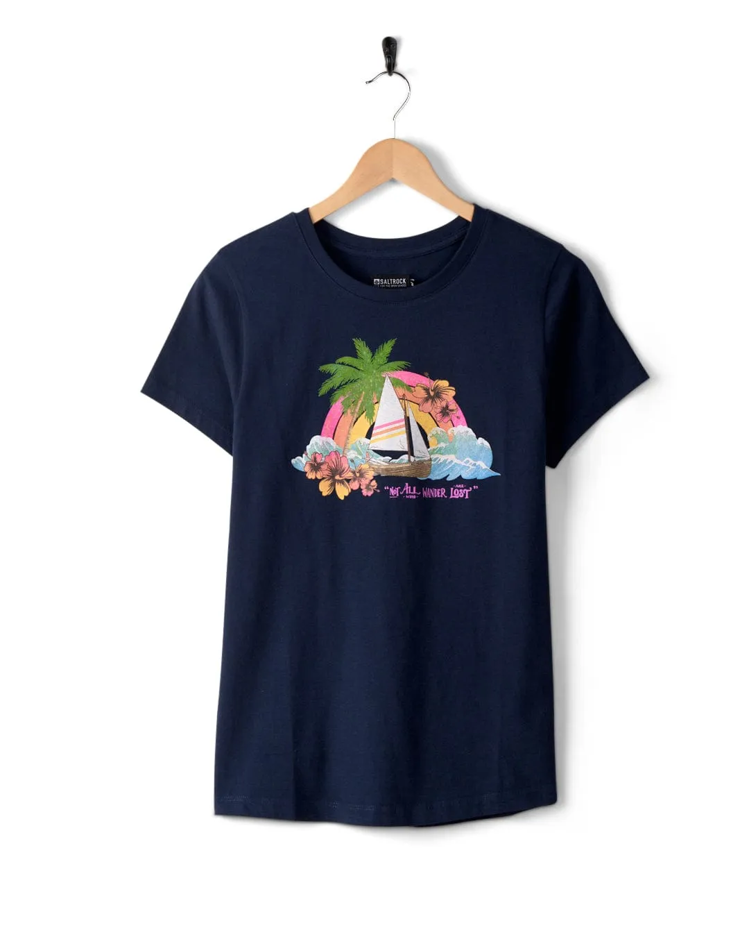 Floral Lost Ships - Womens T-Shirt - Blue