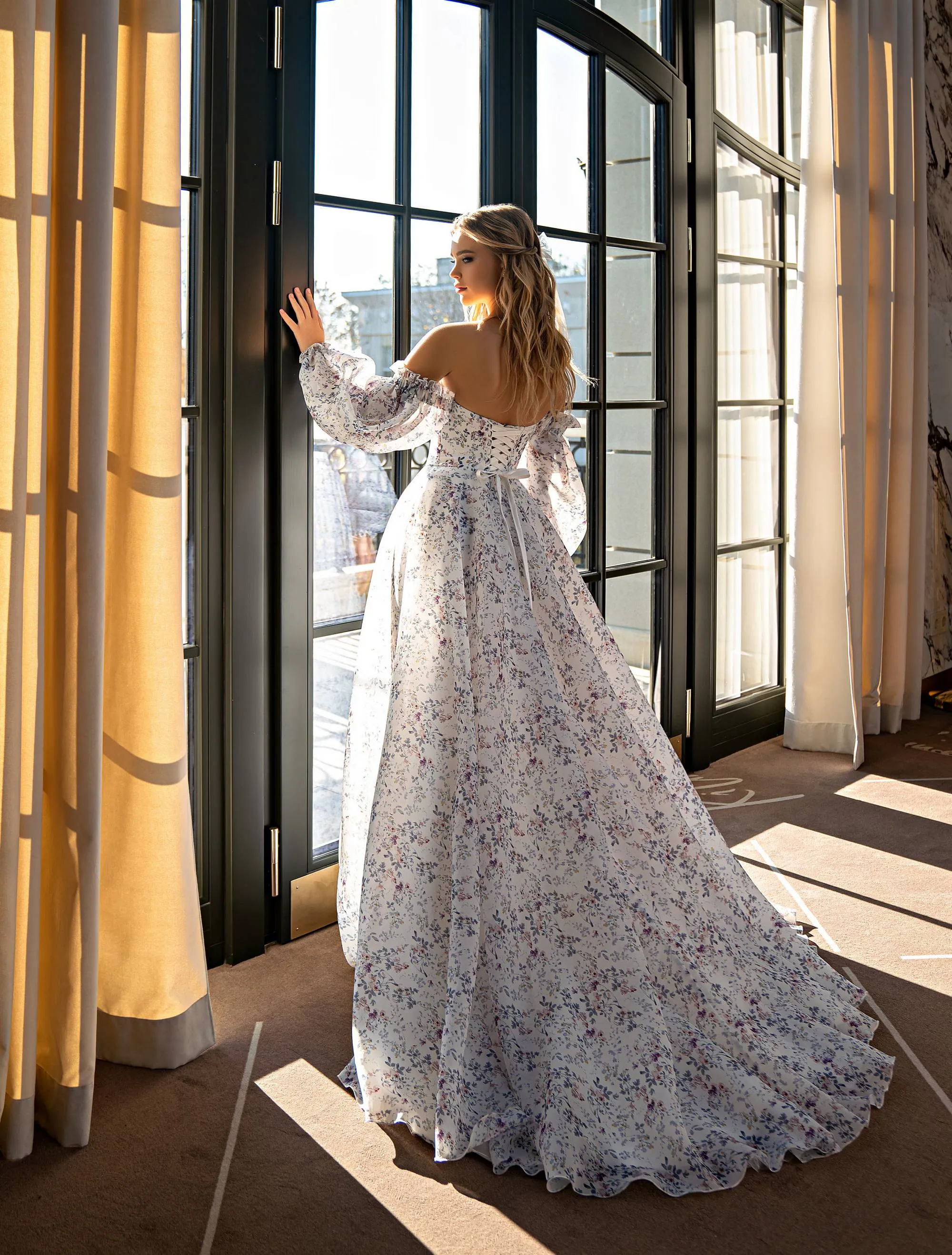 Floral Wedding Ballgown Dress with Sleeves