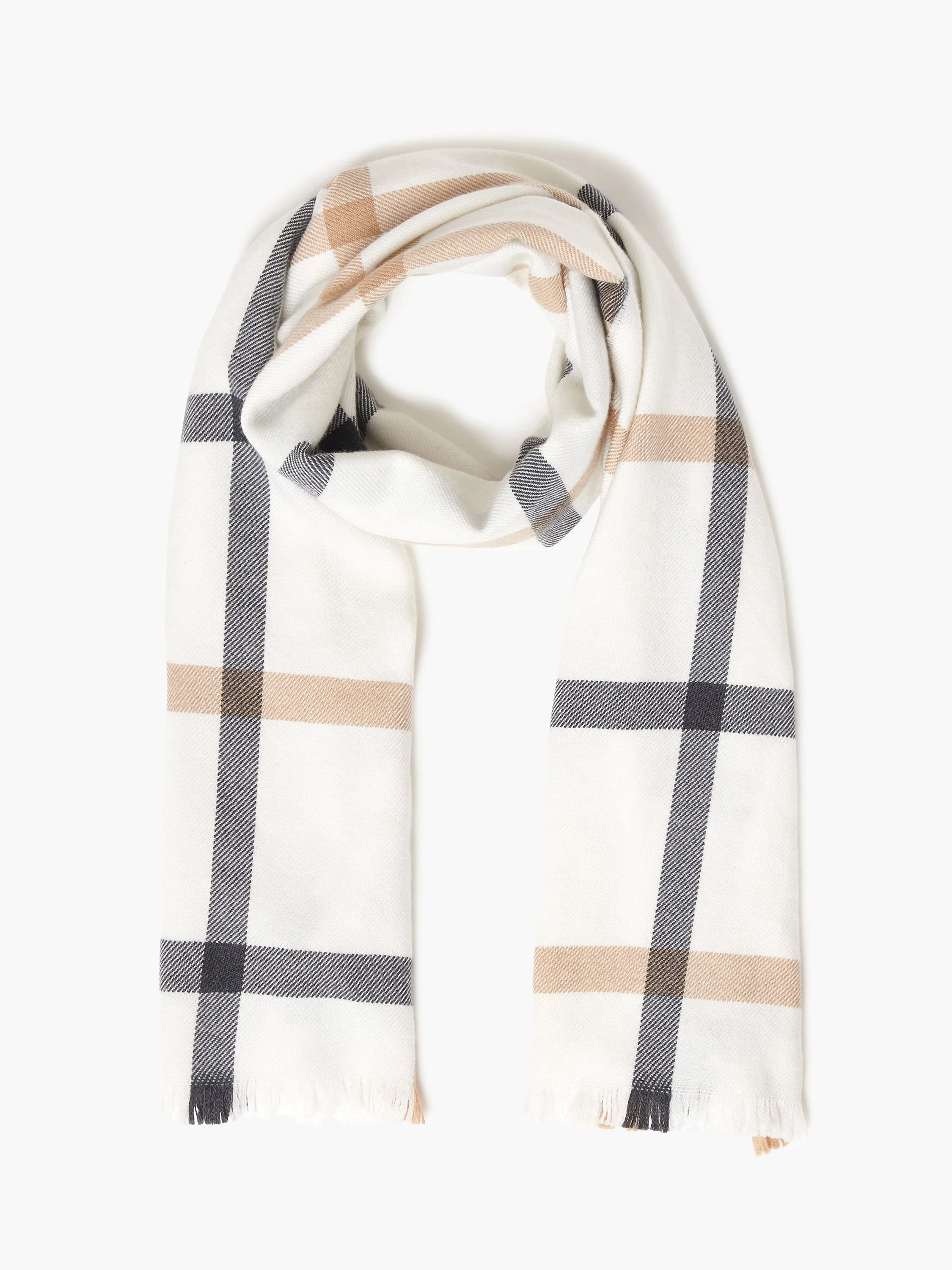 Foxford White Neutral Stripe Extra Fine Merino Scarf