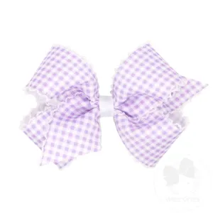 Gingham Print Grosgrain Girls Hair Bow With Moonstitch Edge