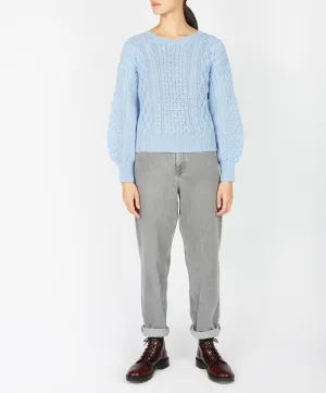 Honeysuckle Cropped Aran Sweater Morning Sky