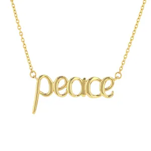 JewelryAmerica Solid 14K Yellow Gold Scripted Peace Necklace