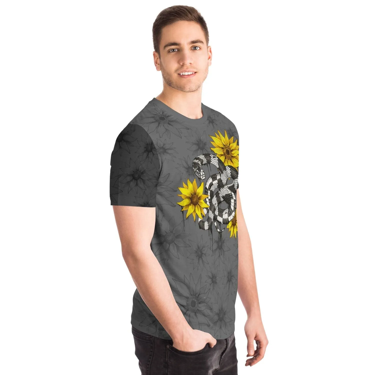 Kingsnake with Sunflowers Tee, Snake Print Unisex Top