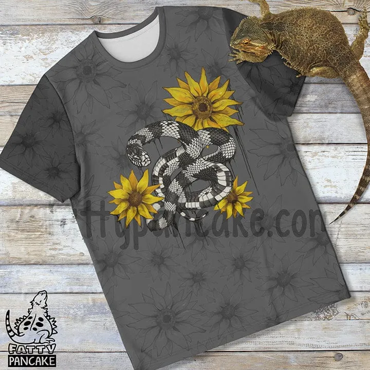 Kingsnake with Sunflowers Tee, Snake Print Unisex Top