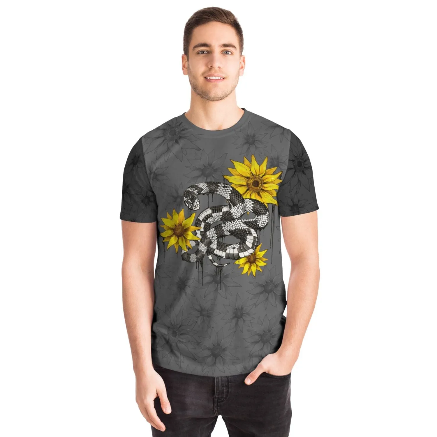 Kingsnake with Sunflowers Tee, Snake Print Unisex Top