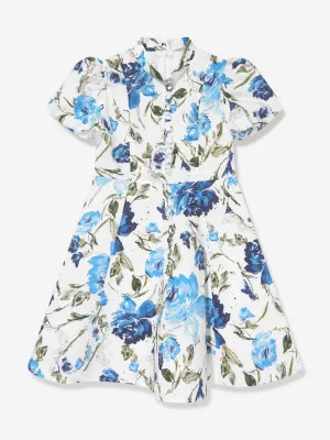 Marchesa Girls Floral Print Dress in Blue