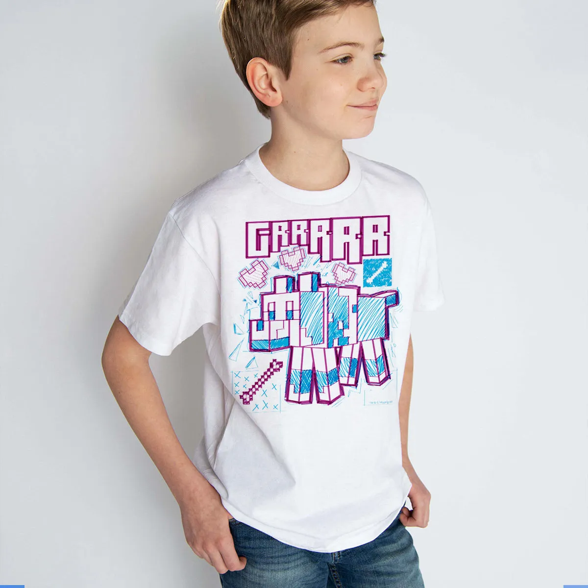 Minecraft Acid Sketch Wolf Kids Short Sleeve T-Shirt