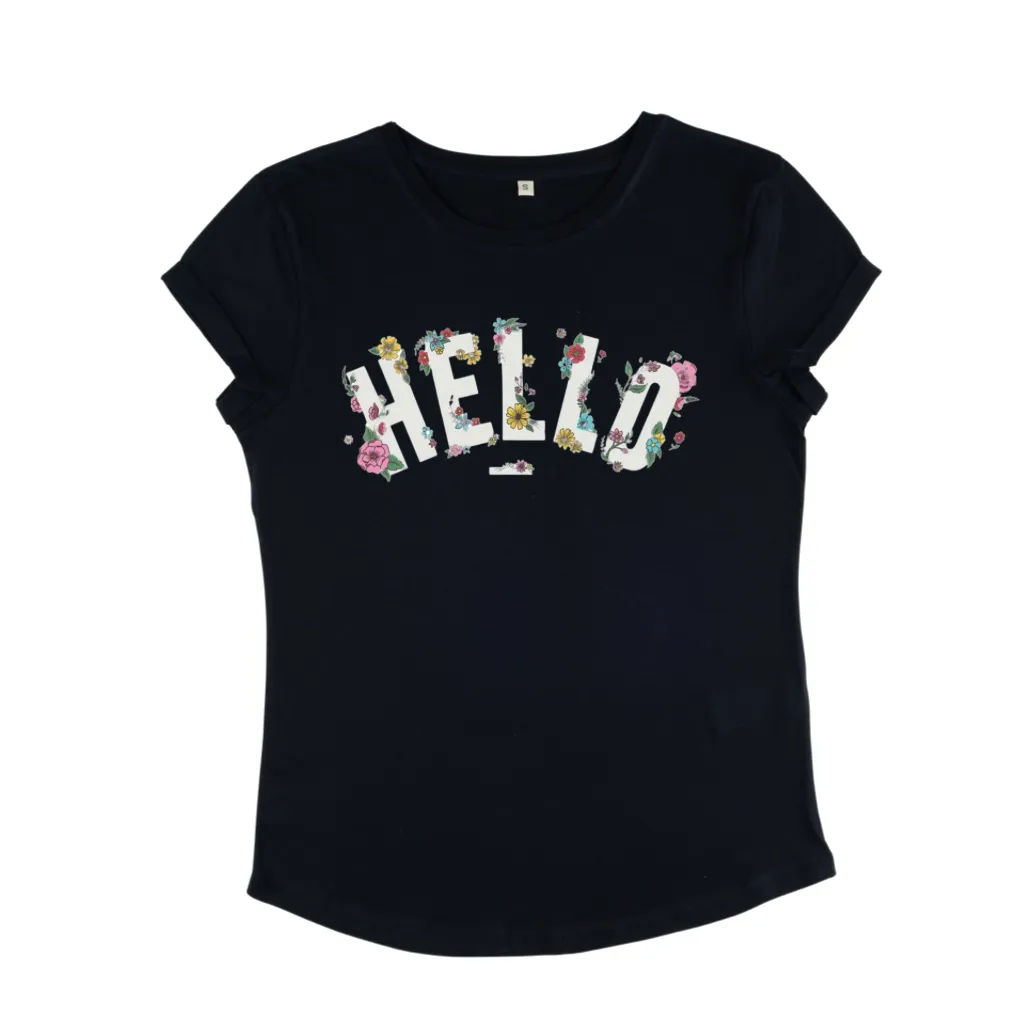 Navy Organic Cotton Floral Hello T-Shirt