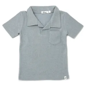 oh baby! Cotton Terry Polo Shirt - Mist Blue