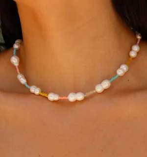 Pearl Necklace With Pastel Beads