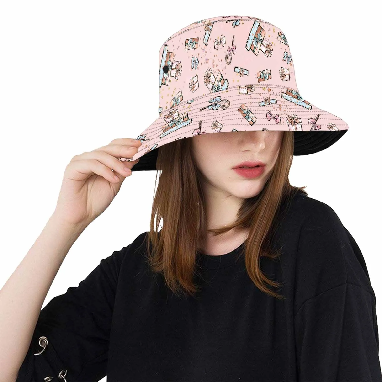 Pink Christmas  Unisex Summer Single-Layer Bucket Hat