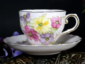 Pink Tuscan Teacup, Vintage Floral Tea Cup & Saucer England -J