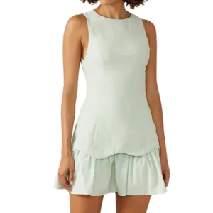 Pistachio Scalloped Hem Mini Dress