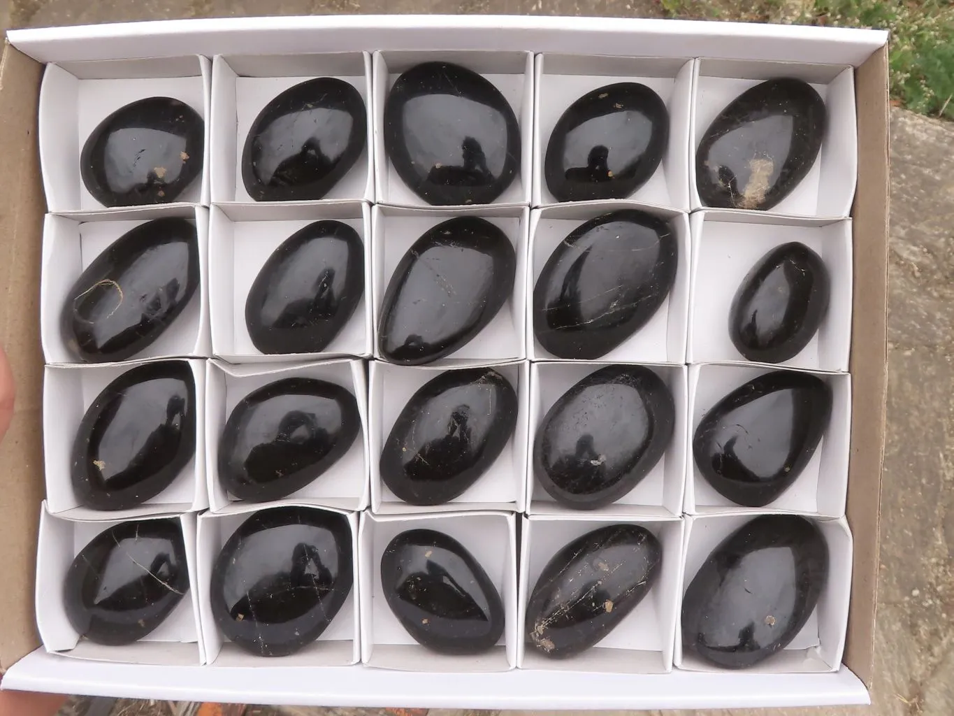 Polished Black Tourmaline / Schorl Galet / Palm Stones x 20 From Madagascar