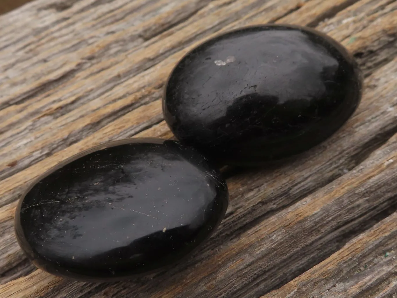 Polished Black Tourmaline / Schorl Galet / Palm Stones x 20 From Madagascar