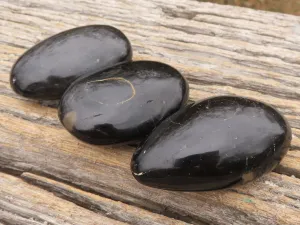 Polished Black Tourmaline / Schorl Galet / Palm Stones x 20 From Madagascar