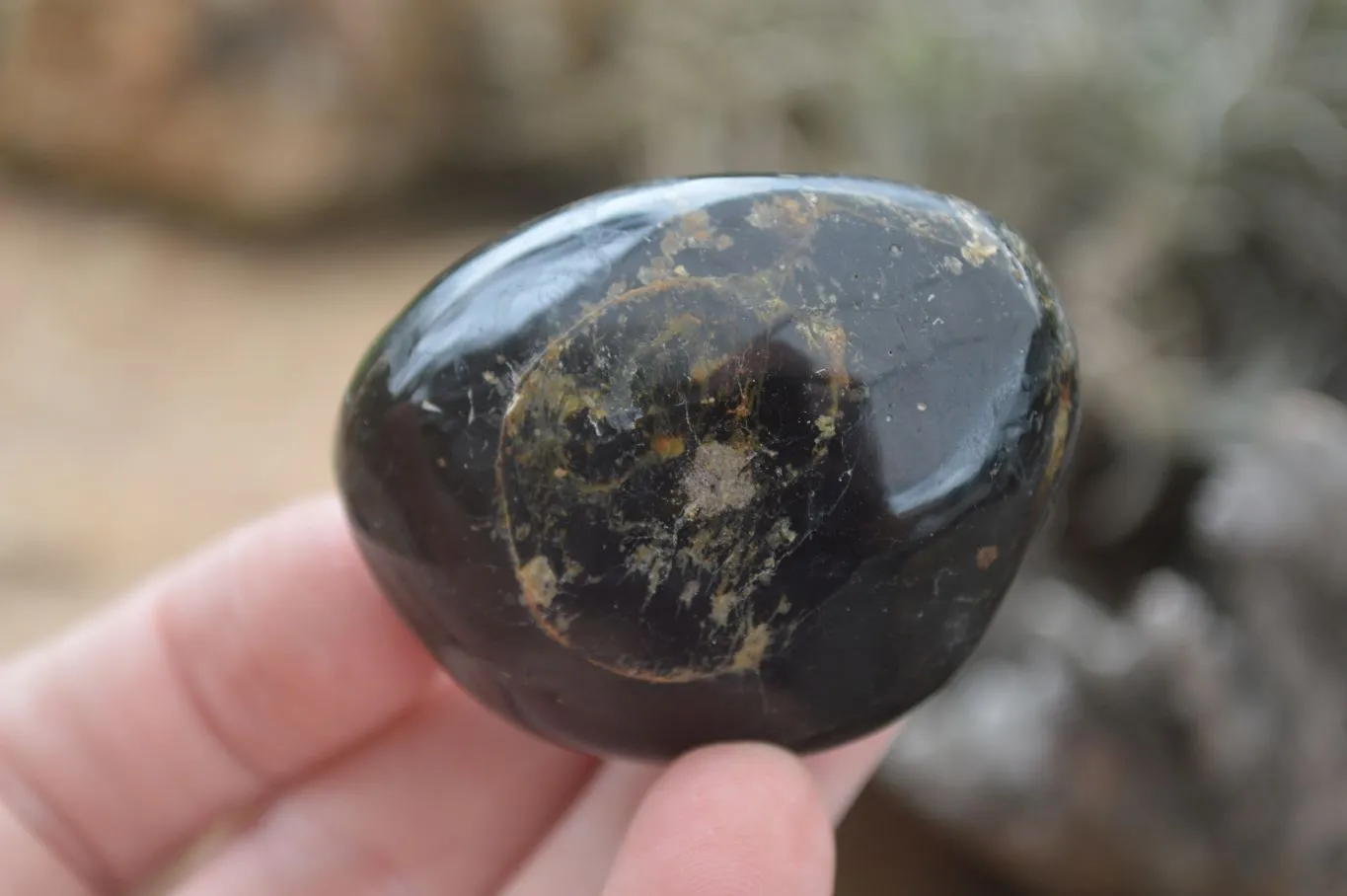 Polished Schorl Black Tourmaline Galet / Palm Stones x 6 From Madagascar