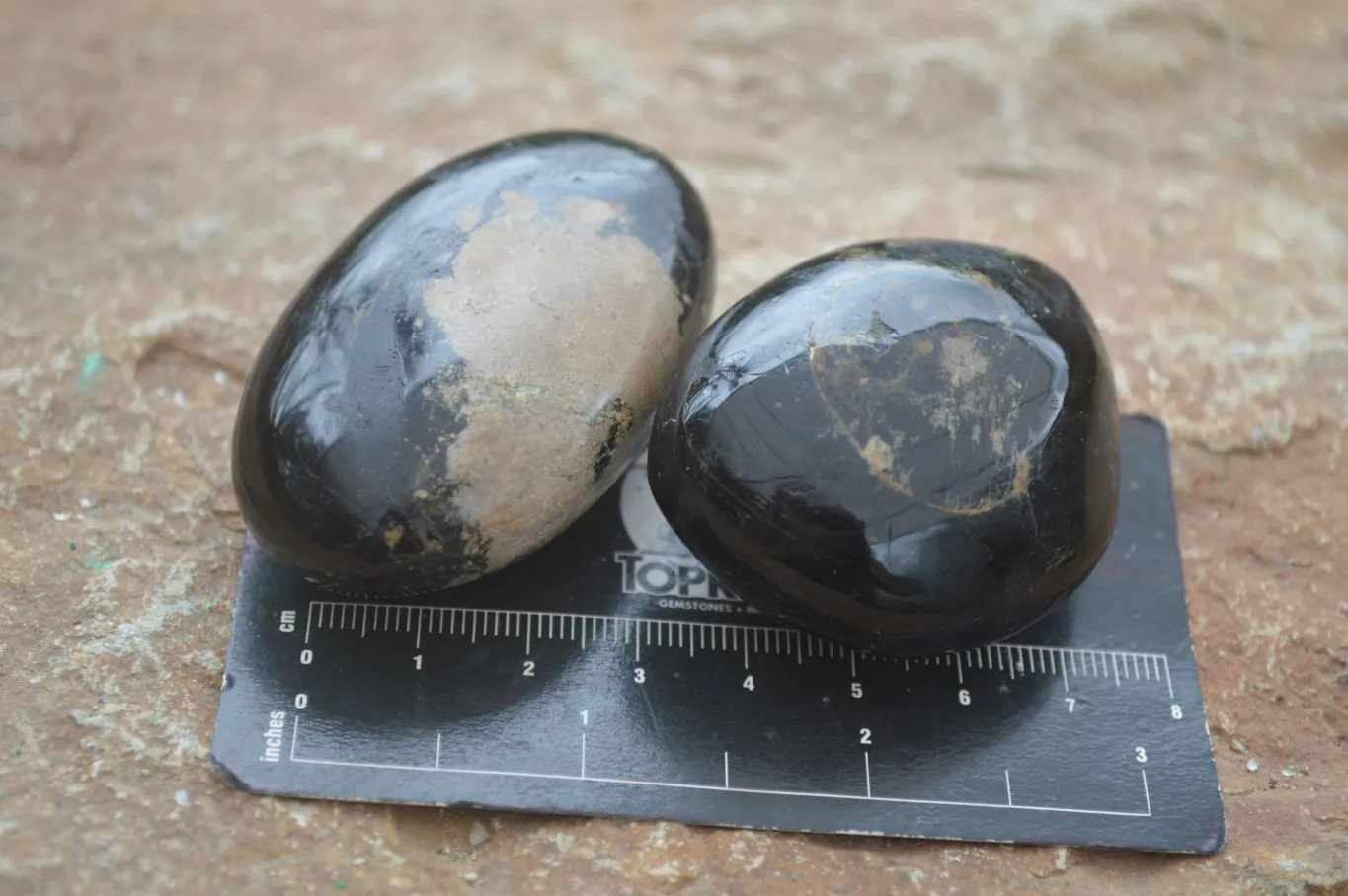 Polished Schorl Black Tourmaline Galet / Palm Stones x 6 From Madagascar