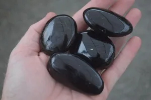 Polished Schorl Black Tourmaline Galet / Palm Stones x 6 From Madagascar