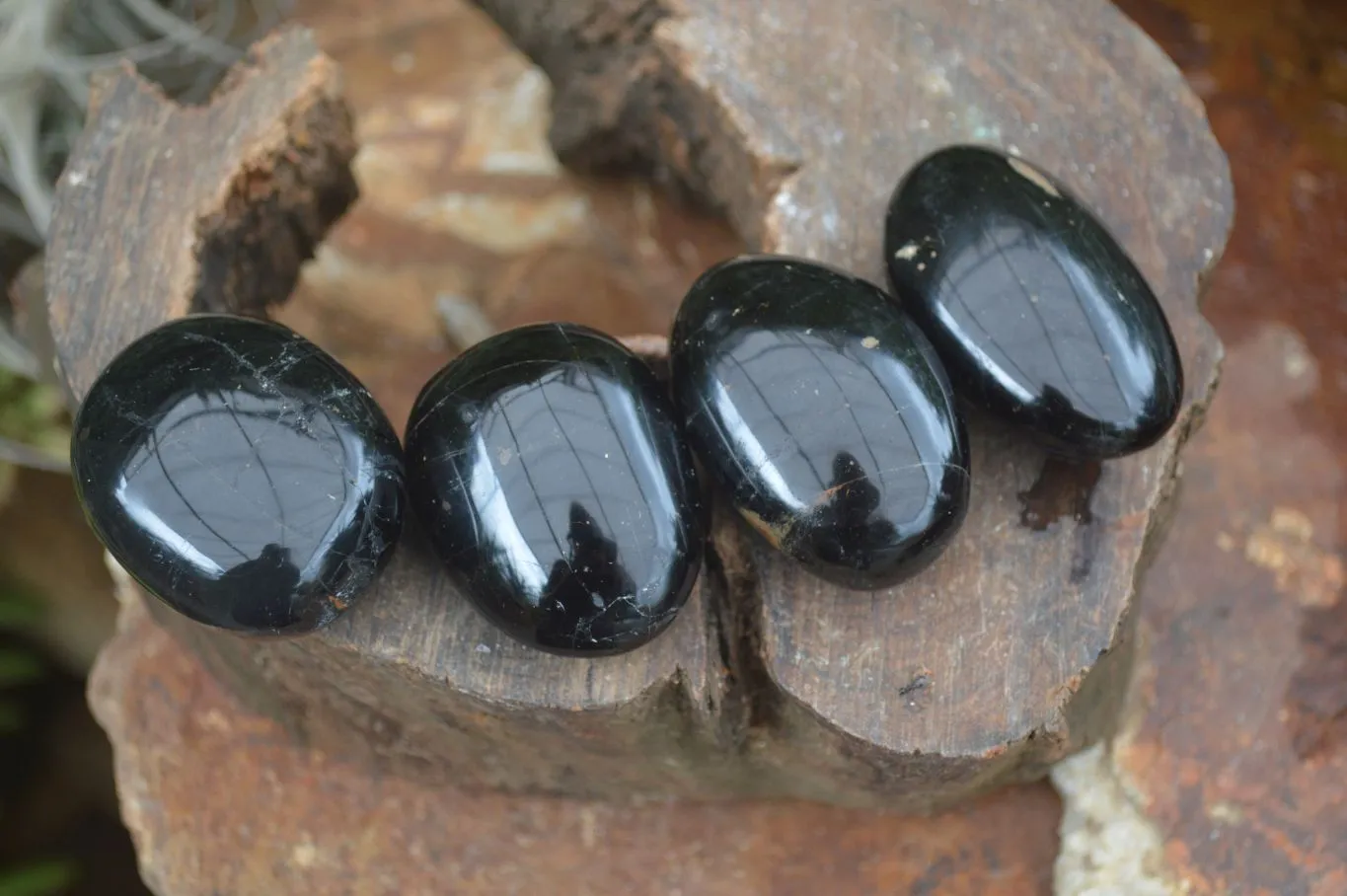 Polished Schorl Black Tourmaline Galet / Palm Stones x 6 From Madagascar