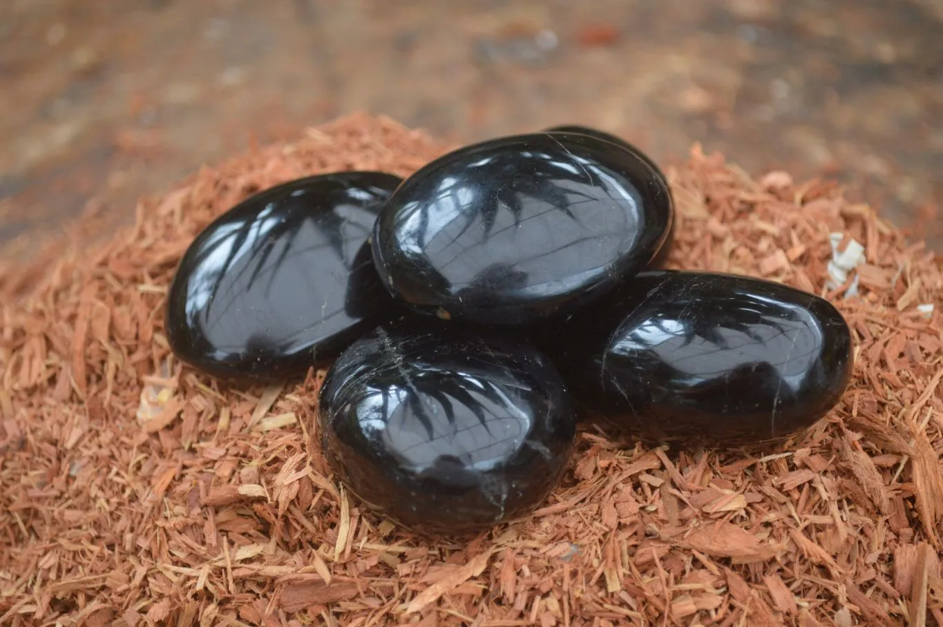 Polished Schorl Black Tourmaline Galet / Palm Stones x 6 From Madagascar