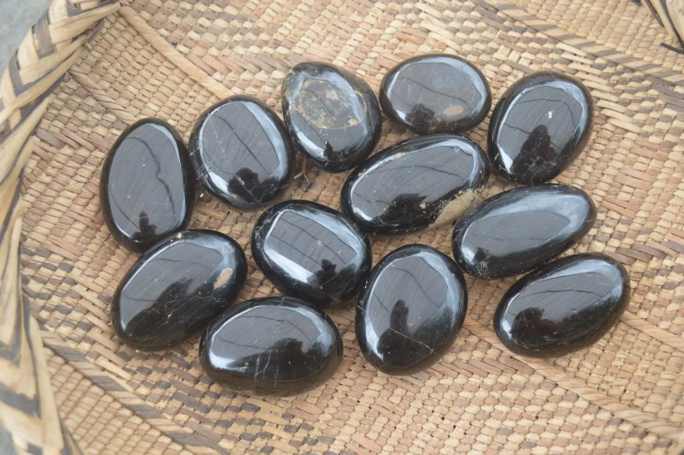 Polished Schorl Black Tourmaline Galet / Palm Stones x 6 From Madagascar