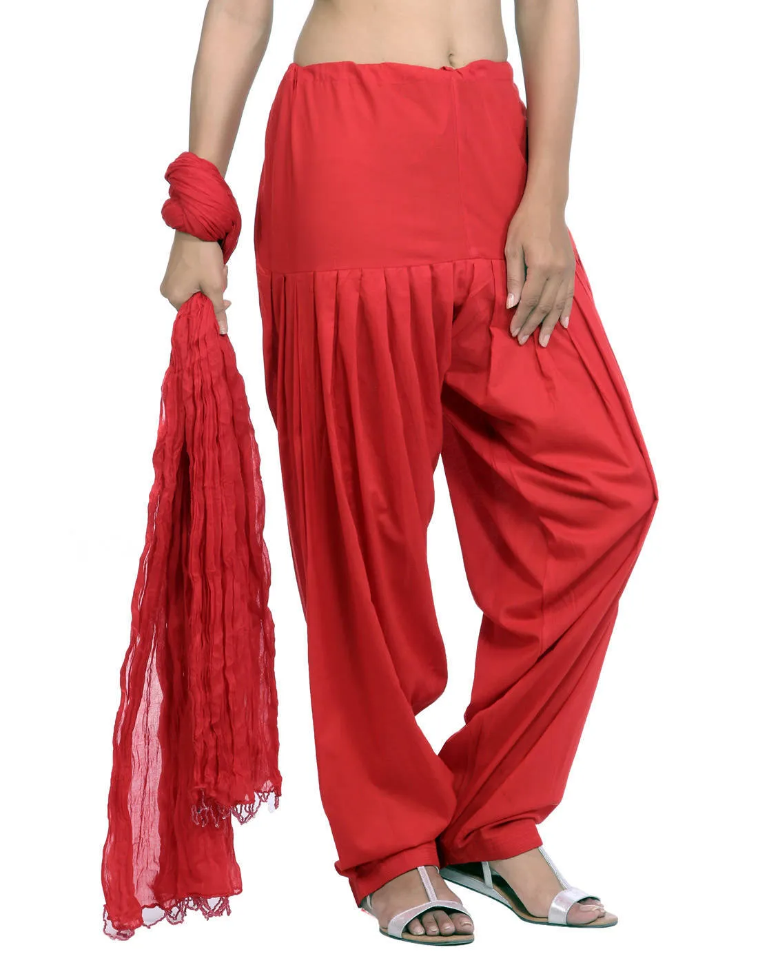 Red Cotton Patiala Salwar And Dupatta Set