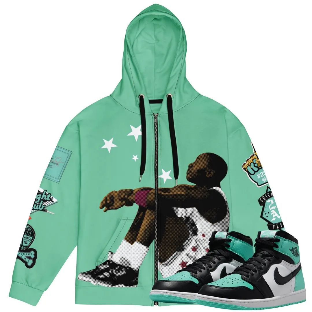 Retro 1 "Green Glow" MJ the Goat Zip Up Hoodie