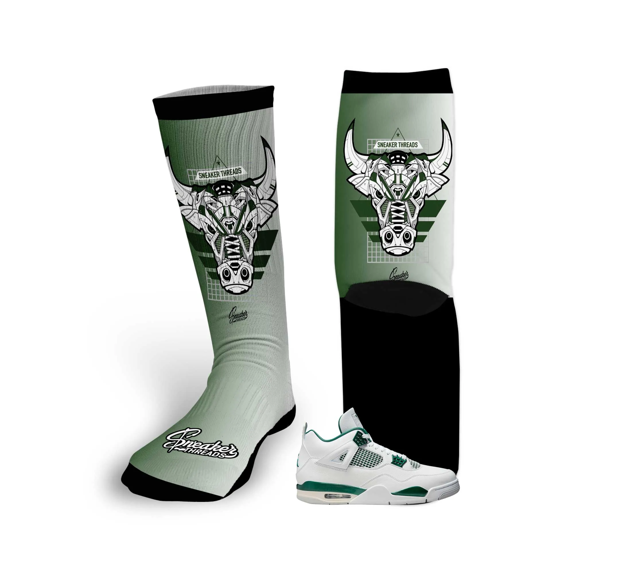 Retro 4 Oxidized Green War Bully Socks