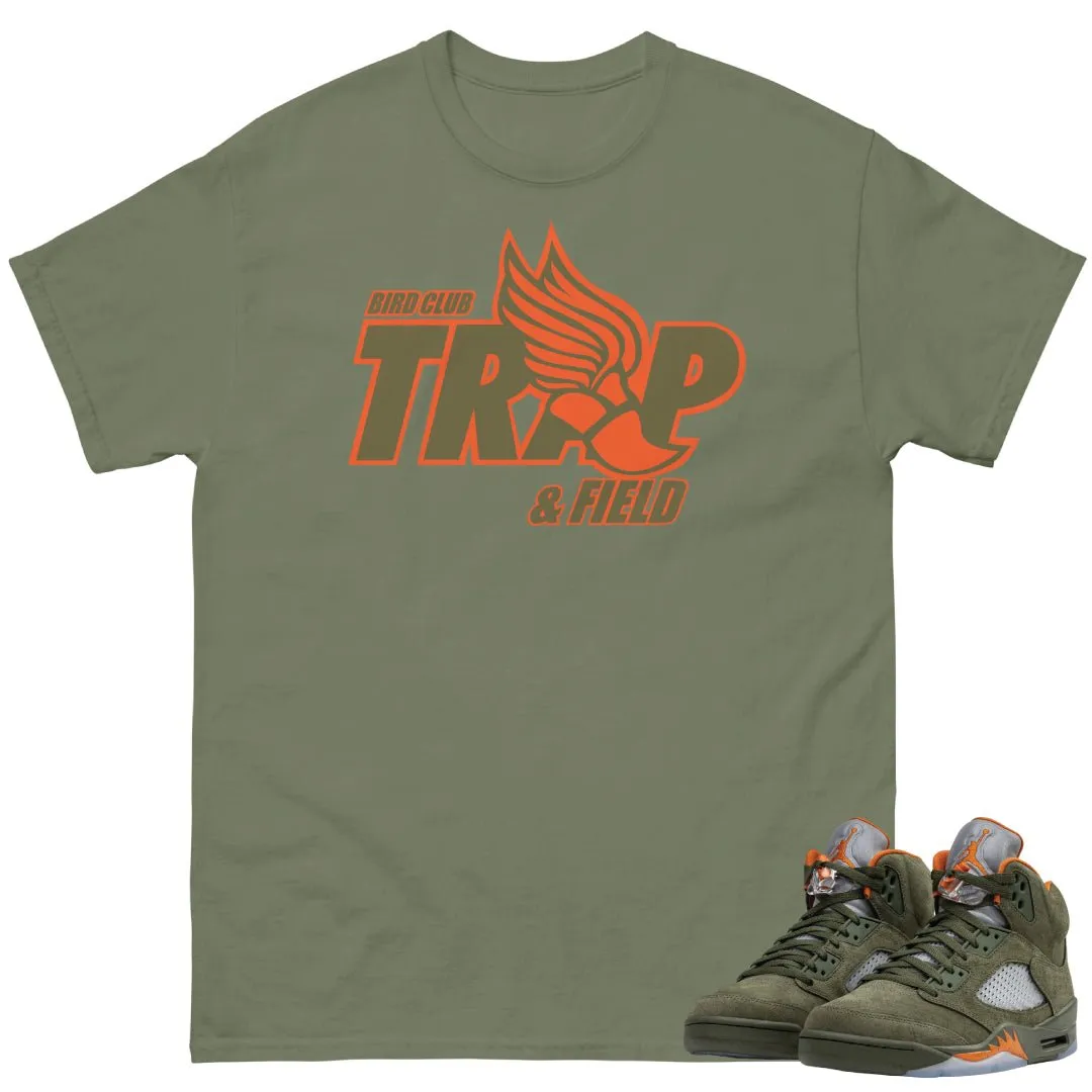 Retro 5 Olive/Solar Orange "Trap" Shirt