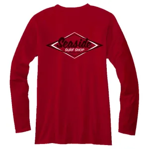 Seaside Surf Shop Mens Vintage Logo Long Sleeve Tee - Red