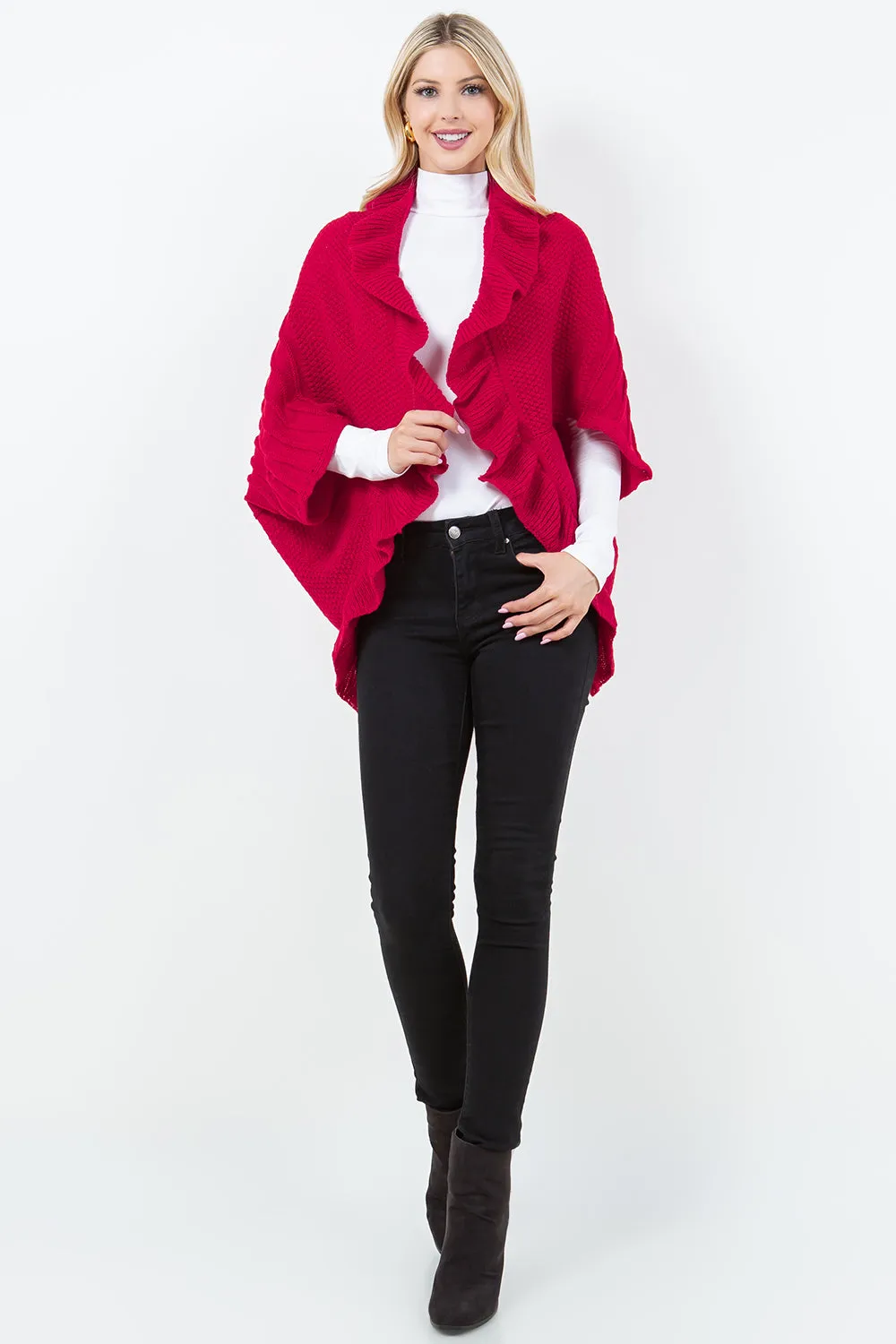 SH-4320 Solid Color Ruffle Shrug