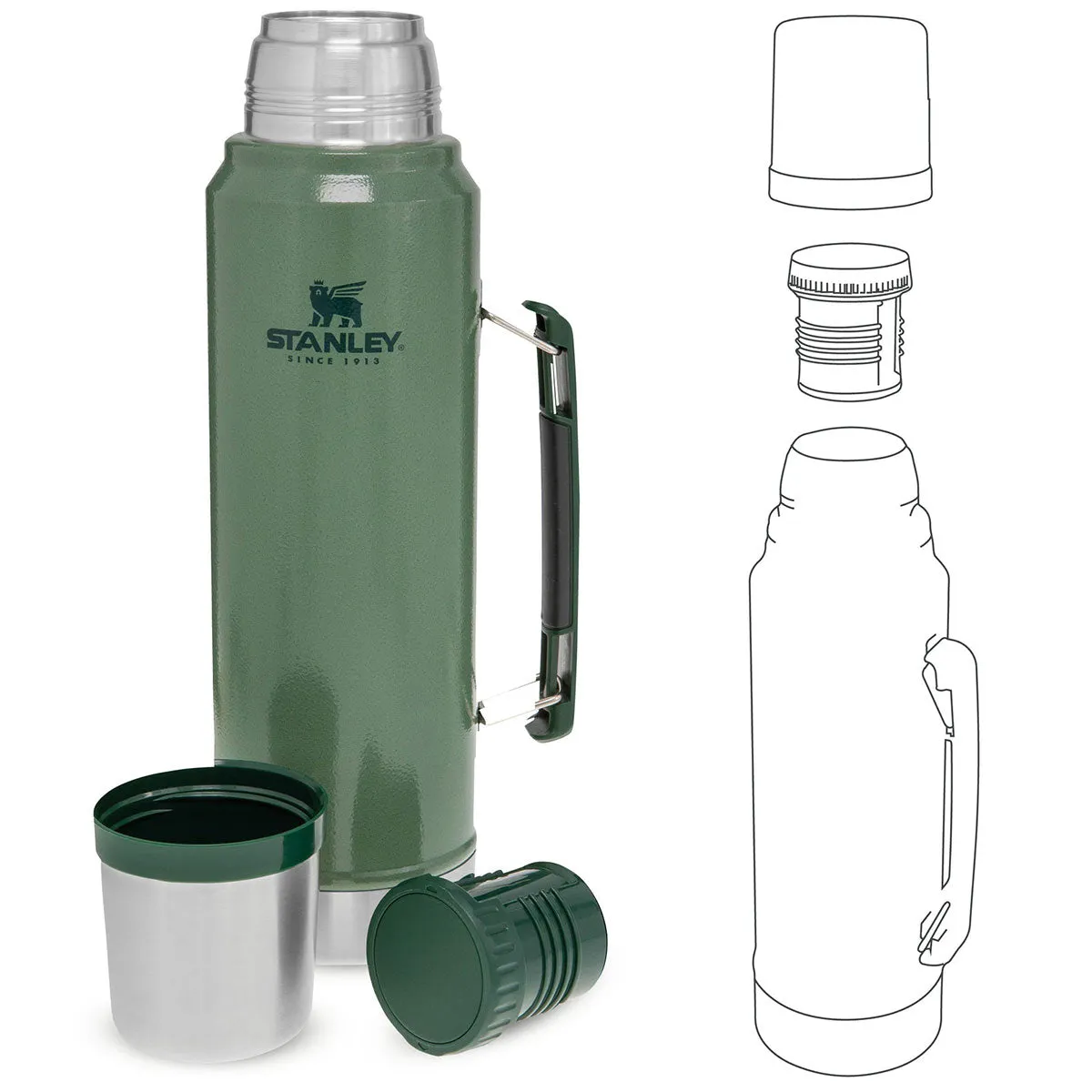 Stanley Classic Legendary Vacuum Thermos Flask 1L Hammertone Green