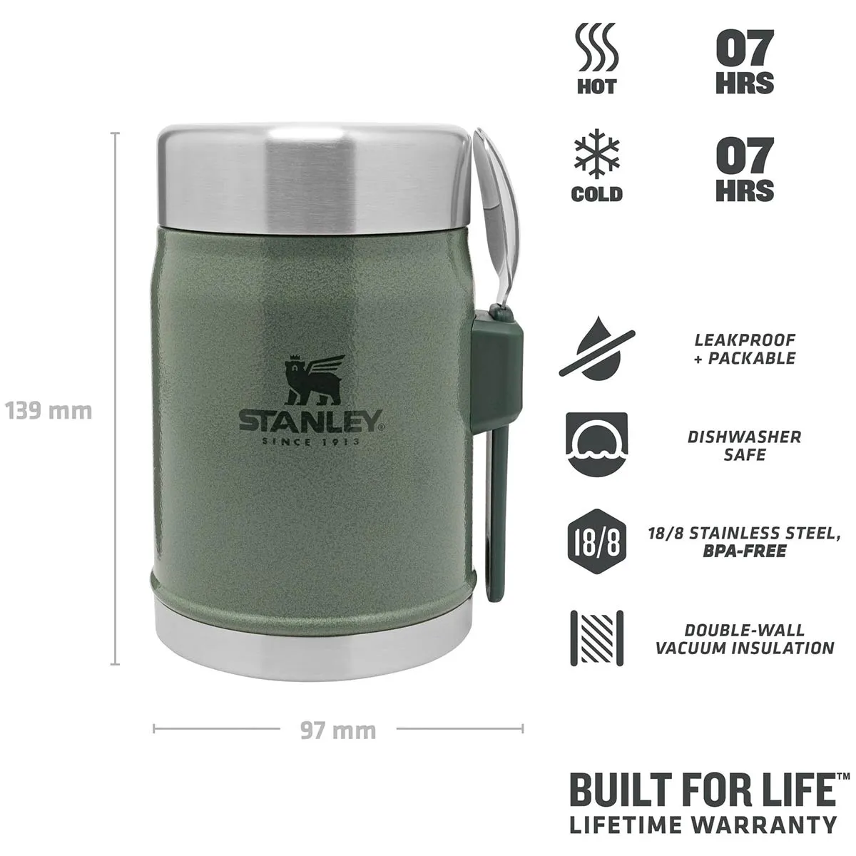 Stanley Legendary Food Jar   Spork 400ml Hammertone Green