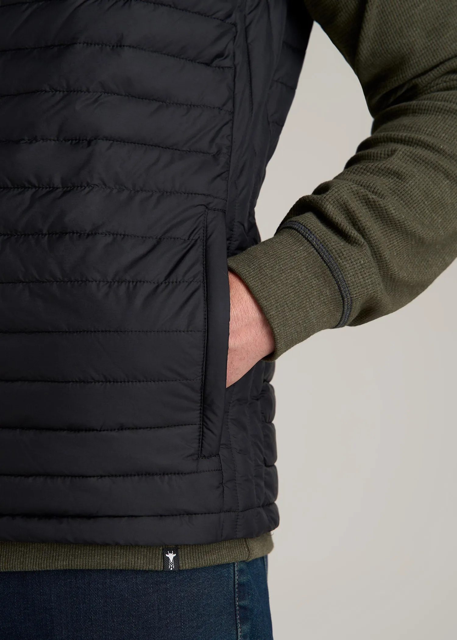 Tall Men's Packable Puffer Vest in Black