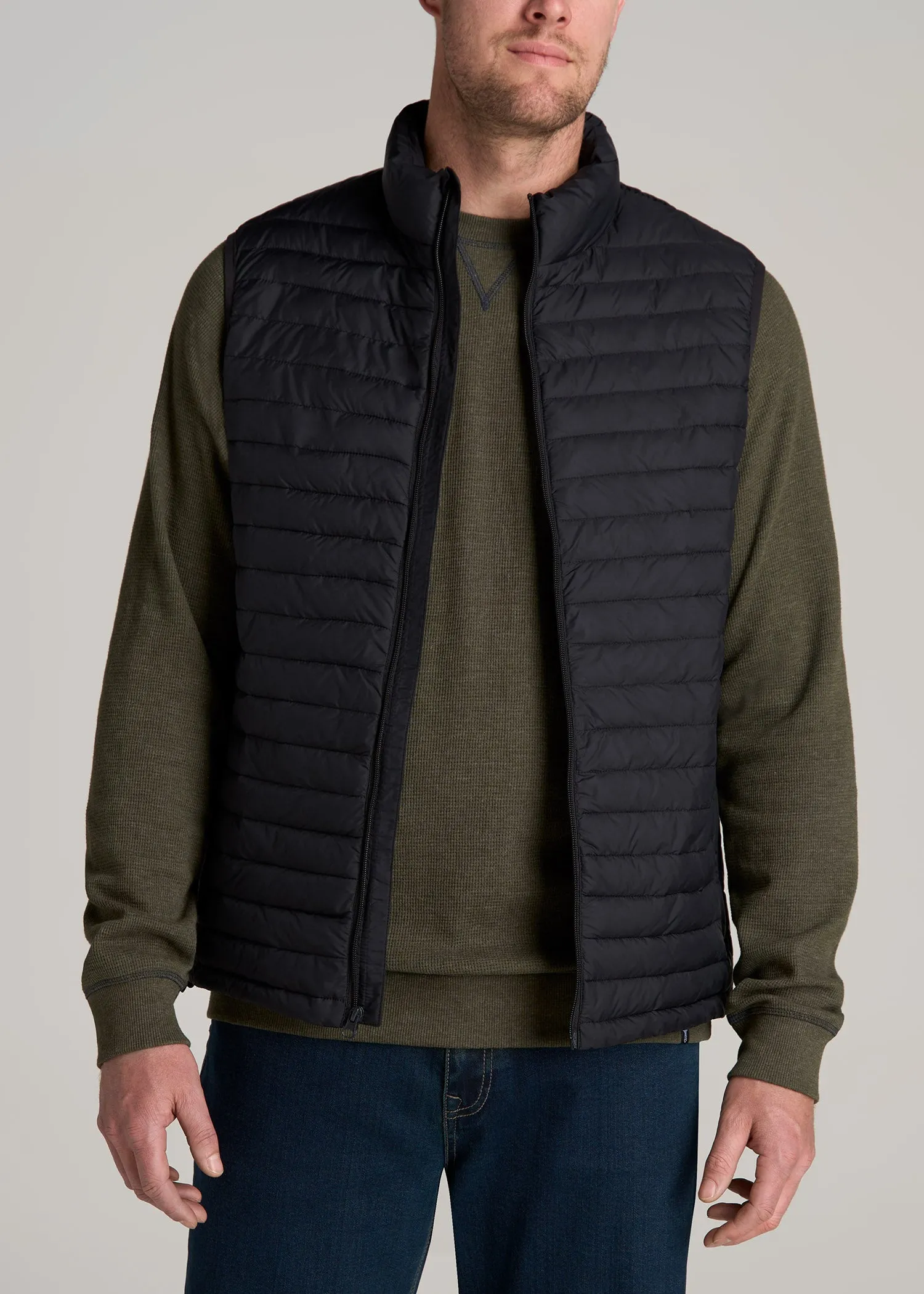 Tall Men's Packable Puffer Vest in Black